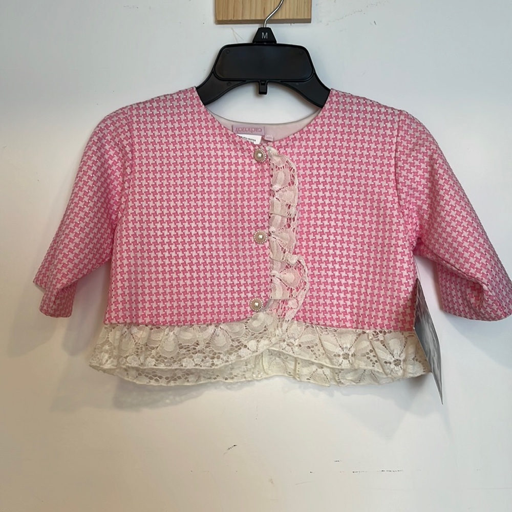 Girls jacket pink houndstooth. Size 6x Cachcach